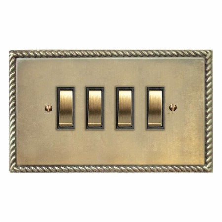 Georgian Rocker Light Switch 4 Gang Antique Satin Brass