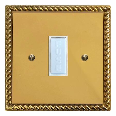 Georgian Fused Spur Connection Unit 13 Amp Polished Brass Lacquered & White Trim