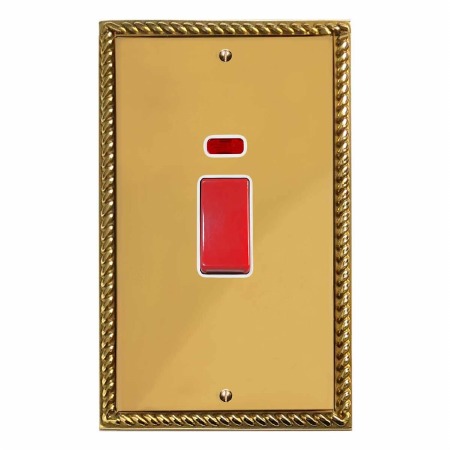 Georgian Vertical Cooker Switch Polished Brass Lacquered & White Trim
