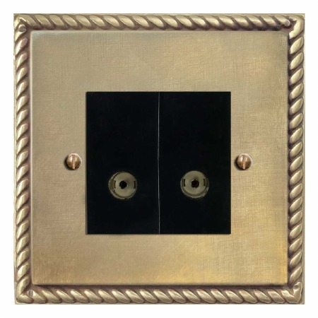 Georgian TV Socket Outlet 2 Gang Antique Satin Brass