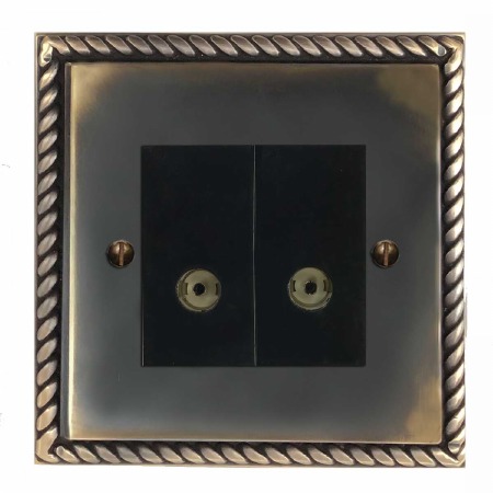 Georgian TV Socket Outlet 2 Gang Dark Antique Relief