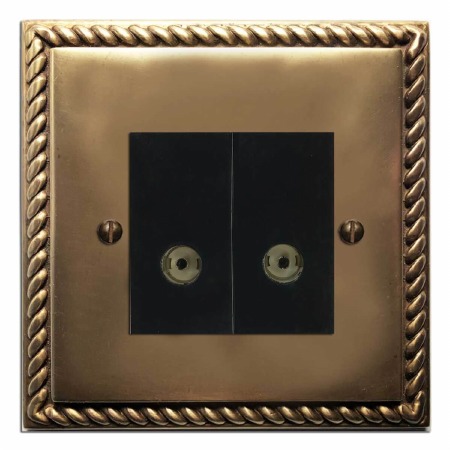 Georgian TV Socket Outlet 2 Gang Hand Aged Brass