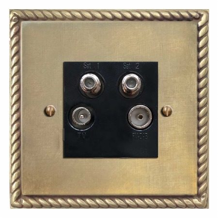 Georgian Quadplex TV Socket Antique Satin Brass
