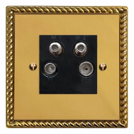 Georgian Quadplex TV Socket Polished Brass Unlacquered