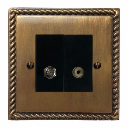 Georgian Satellite & TV Socket Outlet Antique Brass Lacquered