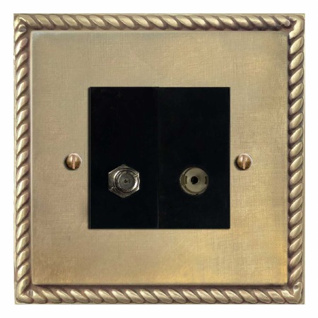 Georgian Satellite & TV Socket Outlet Antique Satin Brass