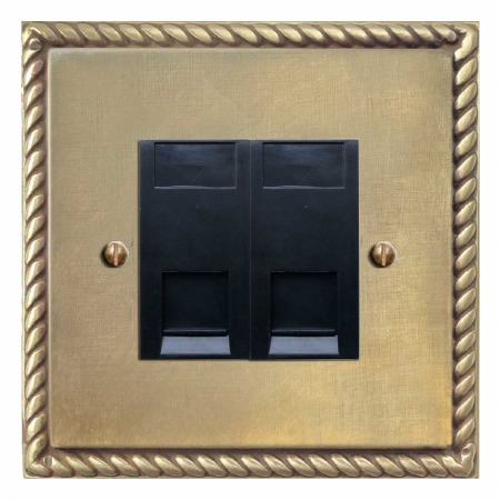 Georgian Telephone Socket Secondary 2 Gang Antique Satin Brass