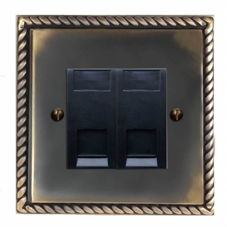 Georgian Telephone Socket Secondary 2 Gang Dark Antique Relief