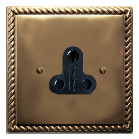 Georgian Lighting Socket Round Pin 5A Hand Aged Brass