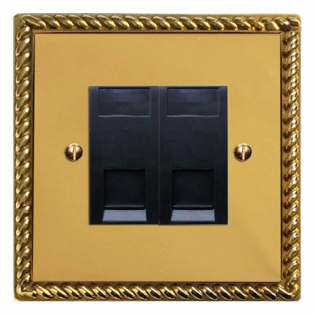 Georgian RJ45 Socket 2 Gang CAT 5 Polished Brass Unlacquered