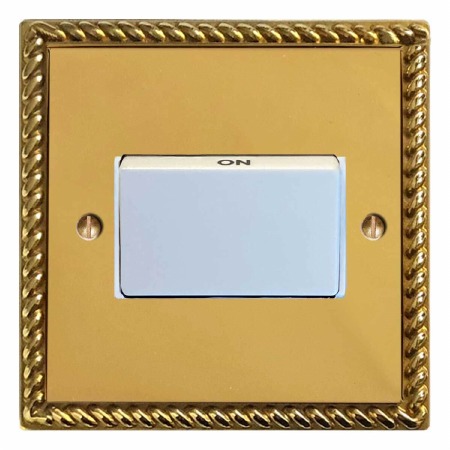 Georgian Triple Pole Fan Isolator Polished Brass Lacquered & White Trim