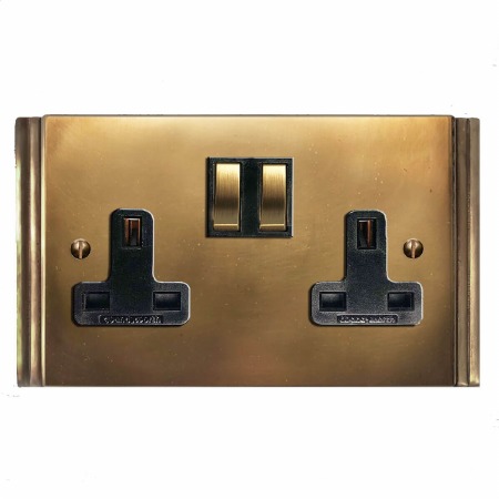 Plaza Switched Socket 2 Gang Hand Aged Brass