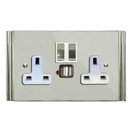 Plaza Switched Socket 2 Gang USB Polished Nickel