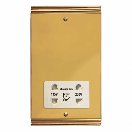Plaza Shaver Socket Polished Brass Lacquered & White Trim