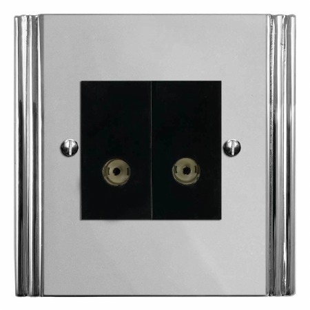 Plaza TV Socket Outlet 2 Gang Polished Chrome & Black Trim