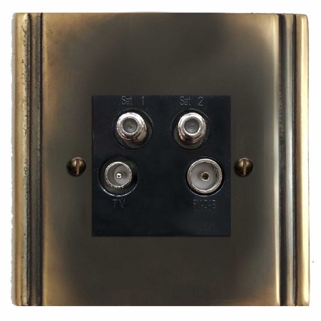 Plaza Quadplex TV Socket Dark Antique Relief