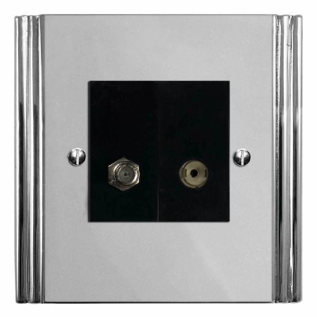 Plaza Satellite & TV Socket Outlet Polished Chrome & Black Trim