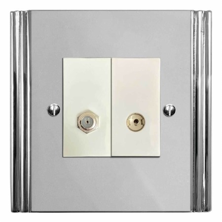 Plaza Satellite & TV Socket Outlet Polished Chrome & White Trim