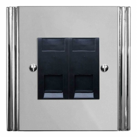 Plaza Telephone Socket Secondary 2 Gang Polished Chrome & Black Trim