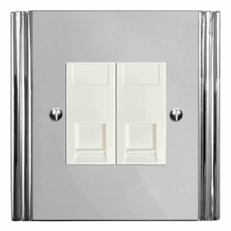 Plaza Telephone Socket Secondary 2 Gang Polished Chrome & White Trim