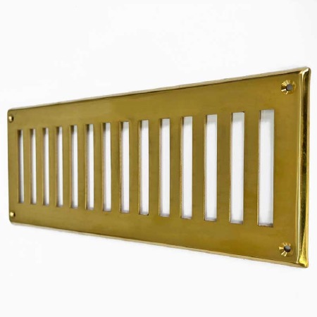 Plain Slotted Air Vent with Bevel Edge 10" x 4" Polished Brass Unlacquered