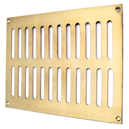 Plain Slotted Air Vent Cover 12" x 6" Polished Brass Unlacquered