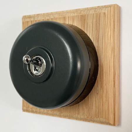 Round Dolly Light Switch 1 Gang Dark Grey Black Base