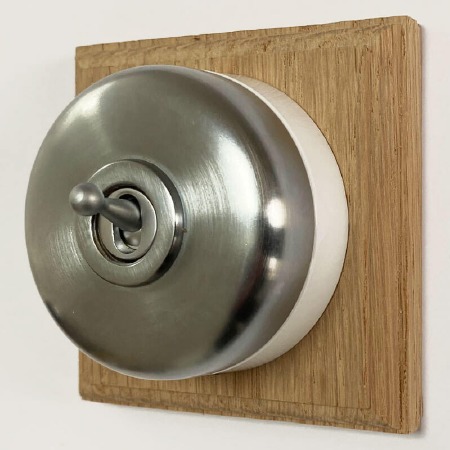 Round Dolly Light Switch 1 Gang Satin Chrome White Base
