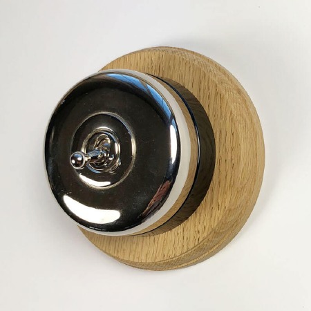 Round Dolly Light Switch 1 Gang Polished Nickel Black Base