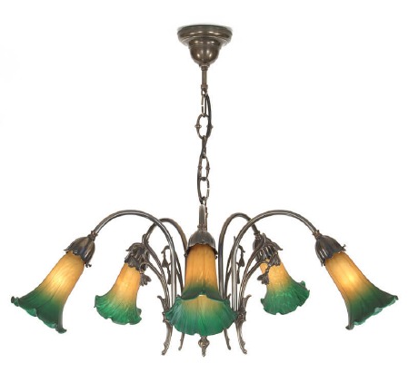 Pond Lily Art Nouveau 5 Arm Chandelier