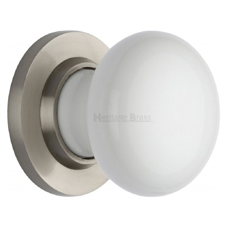 Heritage Porcelain Door Knobs White with Satin Nickel Rose