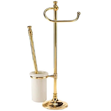 Rimini Freestanding Toilet Brush & Roll Holder Polished Brass