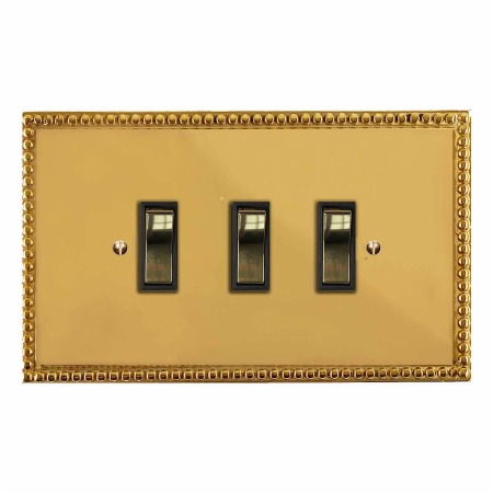 Regency Rocker Light Switch 3 Gang Polished Brass Unlacquered