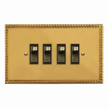 Regency Rocker Light Switch 4 Gang Polished Brass Unlacquered