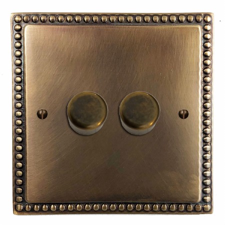 Regency Dimmer Switch 2 Gang Hand Aged Brass