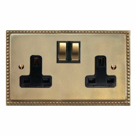 Regency Switched Socket 2 Gang Antique Satin Brass