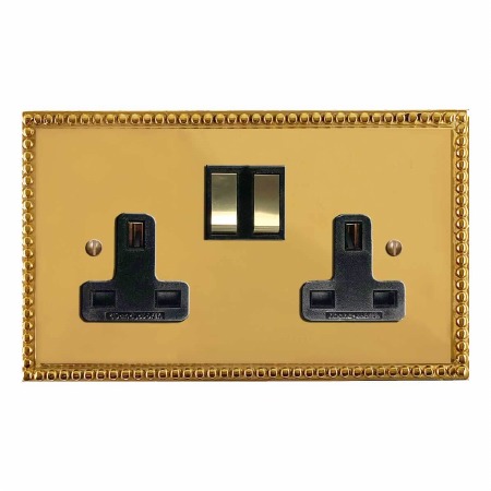 Regency Switched Socket 2 Gang Polished Brass Unlacquered