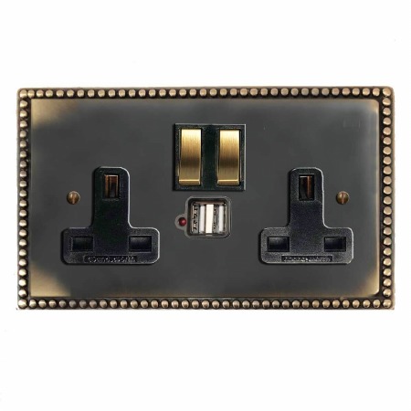 Regency Switched Socket 2 Gang USB Dark Antique Relief