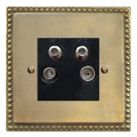 Regency Quadplex TV Socket Antique Satin Brass