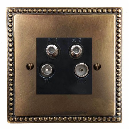 Regency Quadplex TV Socket Hand Aged Brass