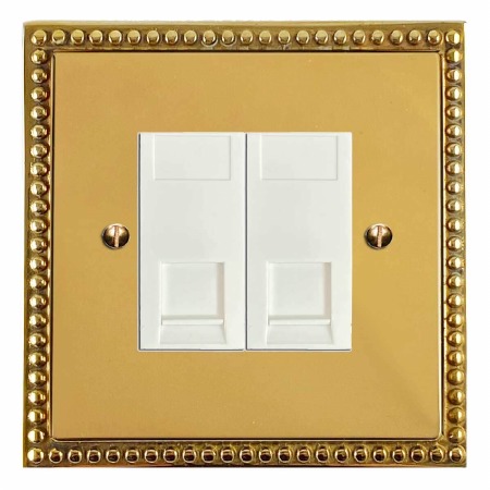Regency Telephone Socket Secondary 2 Gang Polished Brass Lacquered & White Trim