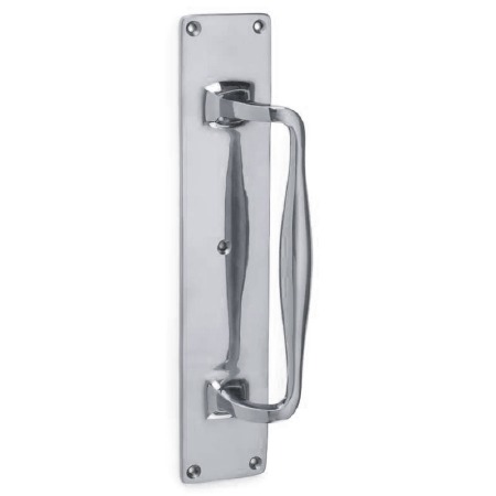 Croft 1654 Cast Door Pull Handle on Plate 12" Polished Chrome
