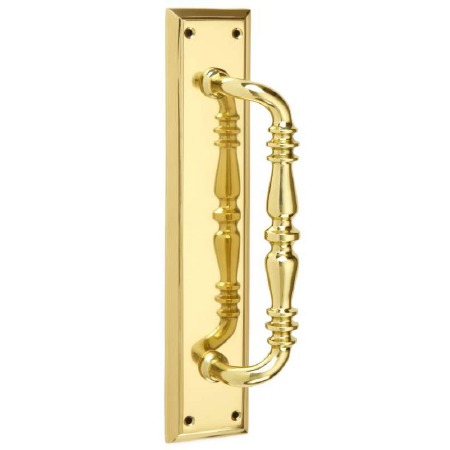 Croft Ornate Door Pull Handle on Plate 12" Polished Brass Unlacquered