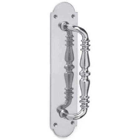Ornate Pull Handle on Plate 14" Polished Chrome