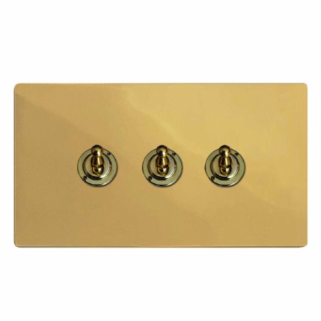 Victorian Dolly Switch 3 Gang Polished Brass Lacquered