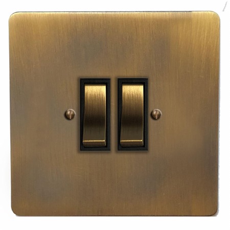 Victorian Rocker Light Switch 2 Gang Antique Brass Lacquered