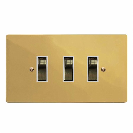 Victorian Rocker Light Switch 3 Gang Polished Brass Lacquered & White ...