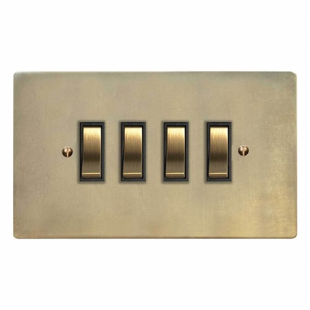 Victorian Rocker Light Switch 4 Gang Antique Satin Brass
