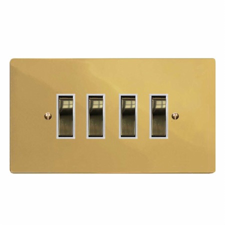 Victorian Rocker Light Switch 4 Gang Polished Brass Lacquered & White ...