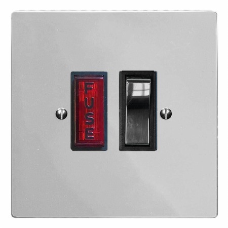 Victorian Switched Fused Spur Illuminated Polished Chrome & Black Trim
